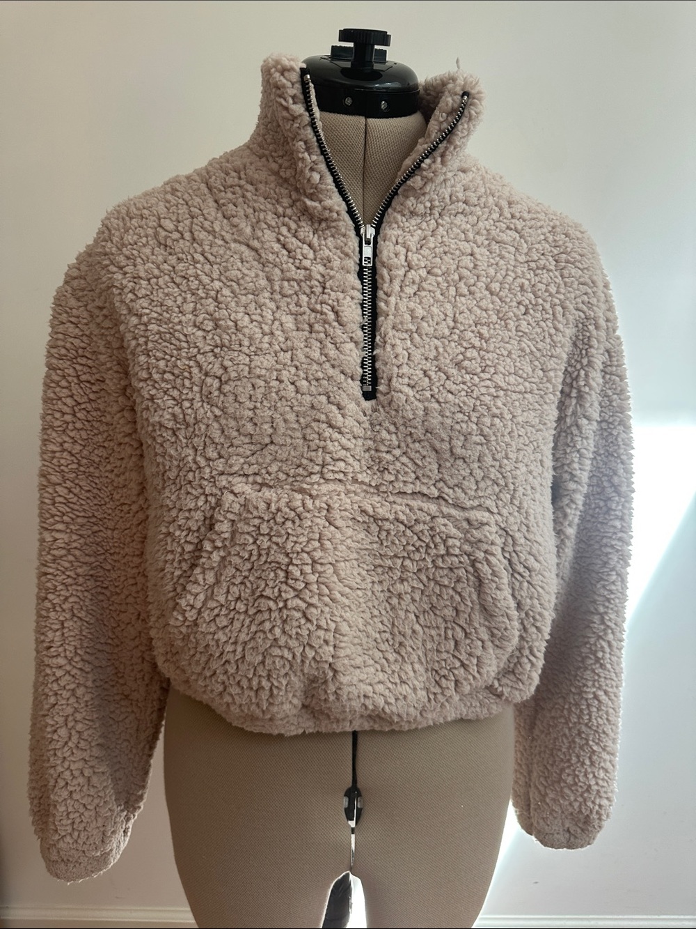Cozy Half-Zip Sherpa Pullover in Light Taupe